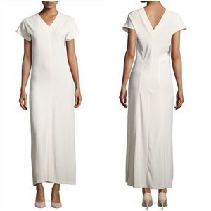 Helmut Lang V-Neck Satin Maxi Dress, Ivory